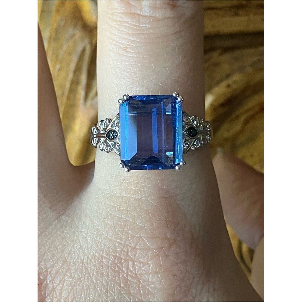 Color Changing Fluorite Blue Diamond Ring Size 9.75